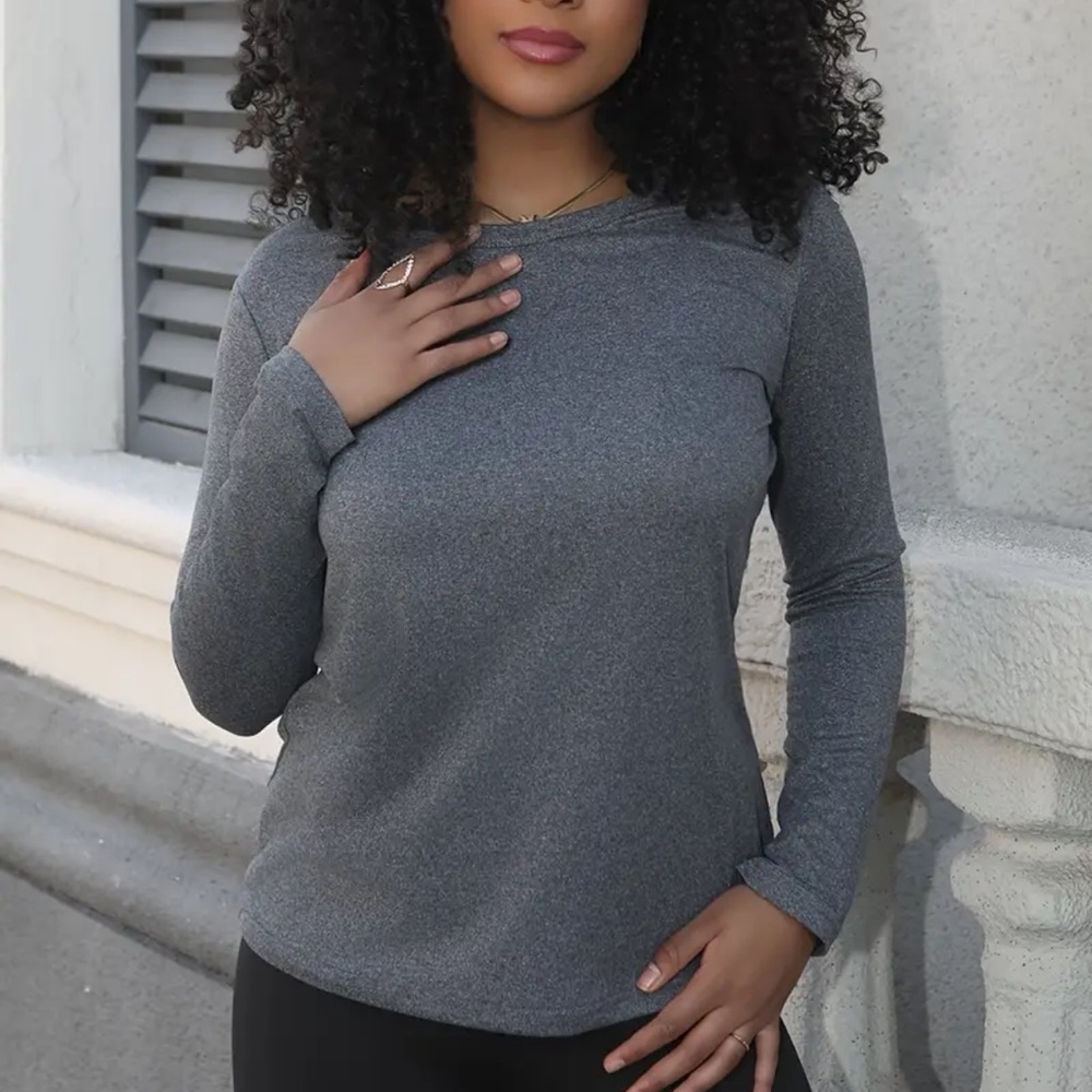 Solid Color T-shirt, Long Sleeve Crew Neck Casual Top For Spring & Fall, Women's